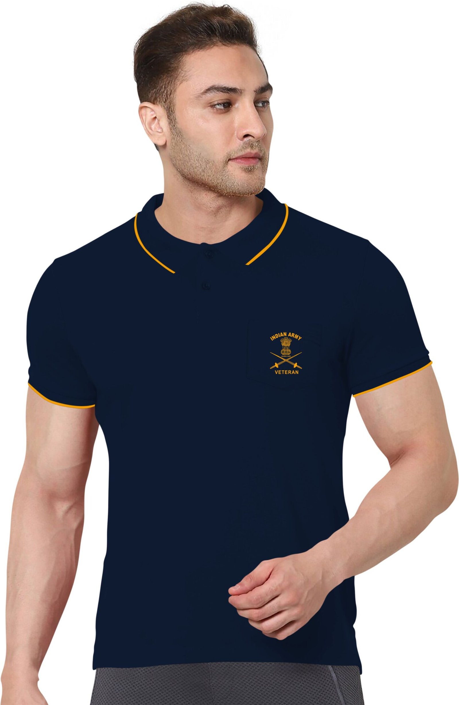 Indian Army Veteran Polo T-Shirt Navy Blue Color