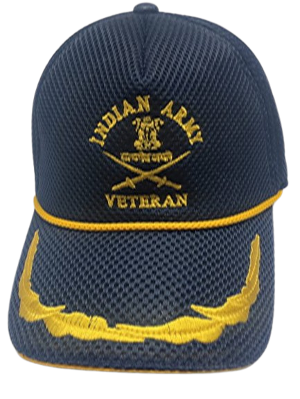 Indian Army Veteran Cap Navy Blue Color with single braided embroidery