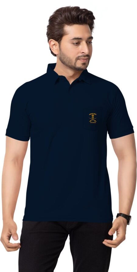 Indian Army Veteran Polo T-Shirt Navy Blue – Cotton Polyester