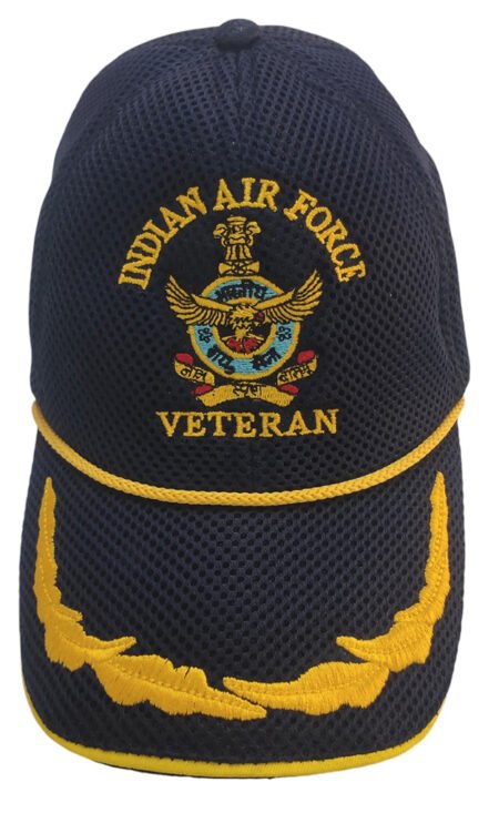 IAF Veteran Cap Navy Blue Color with Feather embroidery – 6 panels