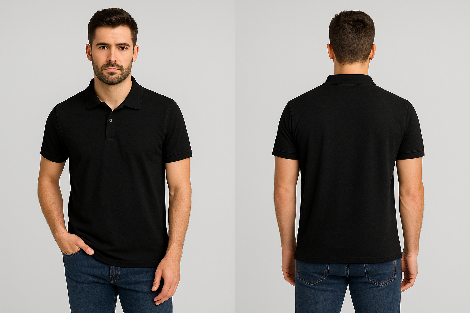 Men Solid Polo Bio-wash TShirt - Black