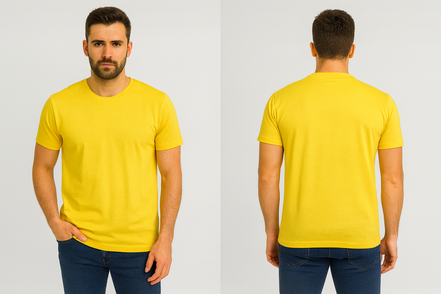 Men Solid Round Neck Bio-wash TShirt - Corn Yellow