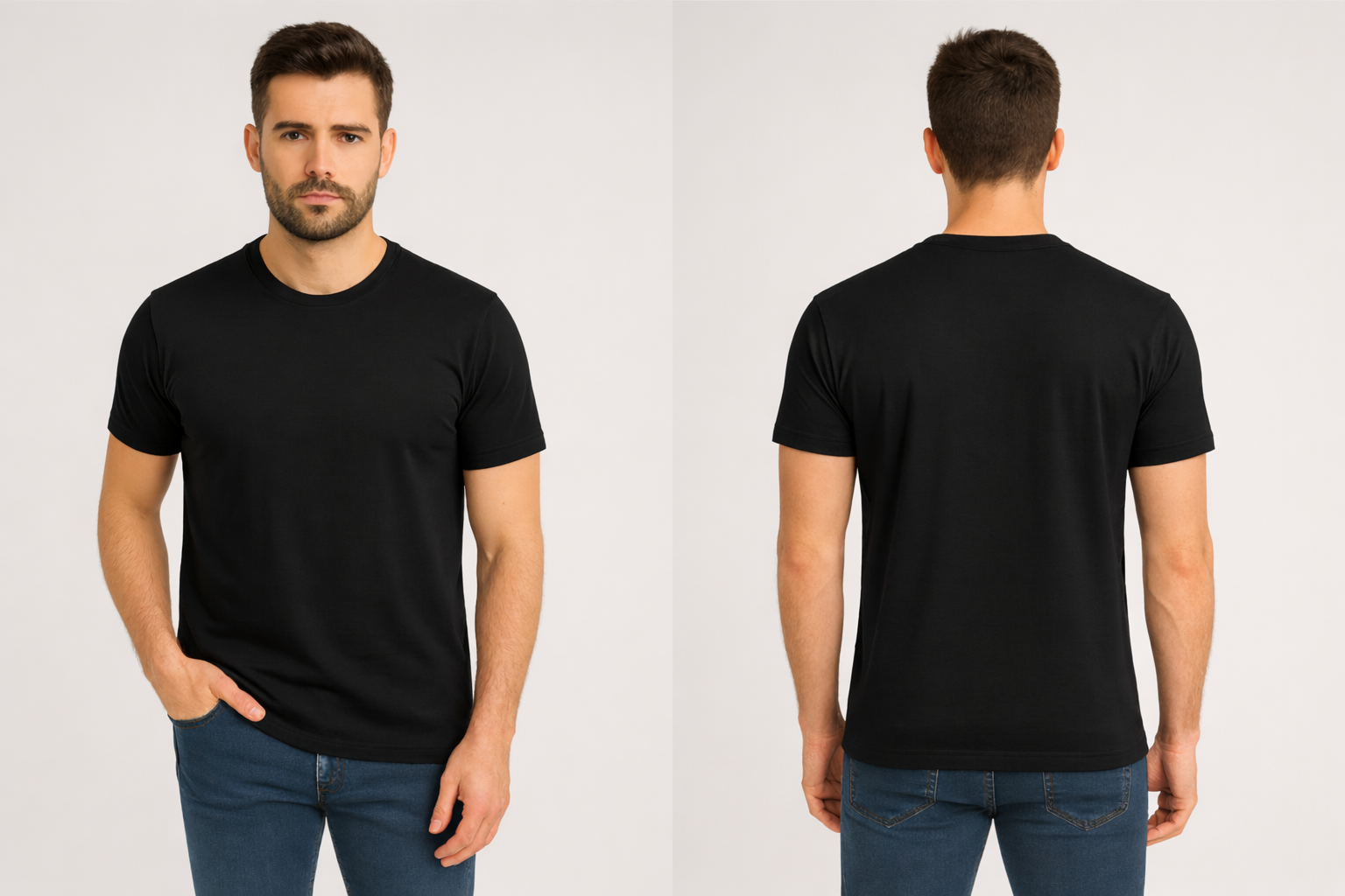 Men Solid Round Neck Bio-wash TShirt - Black